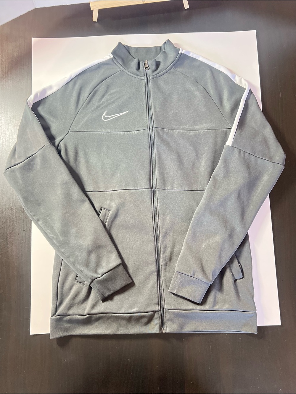 Nike Dri Fit Men’s Soccer Track Zip-Up Jacket, Olive Green and White, Size M